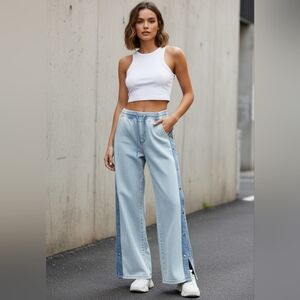 Austin Landing wide leg snap button sides denim drawstring waist‎ jeans size 0